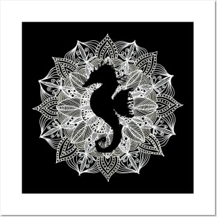 White Mandala Circle Seahorse Posters and Art